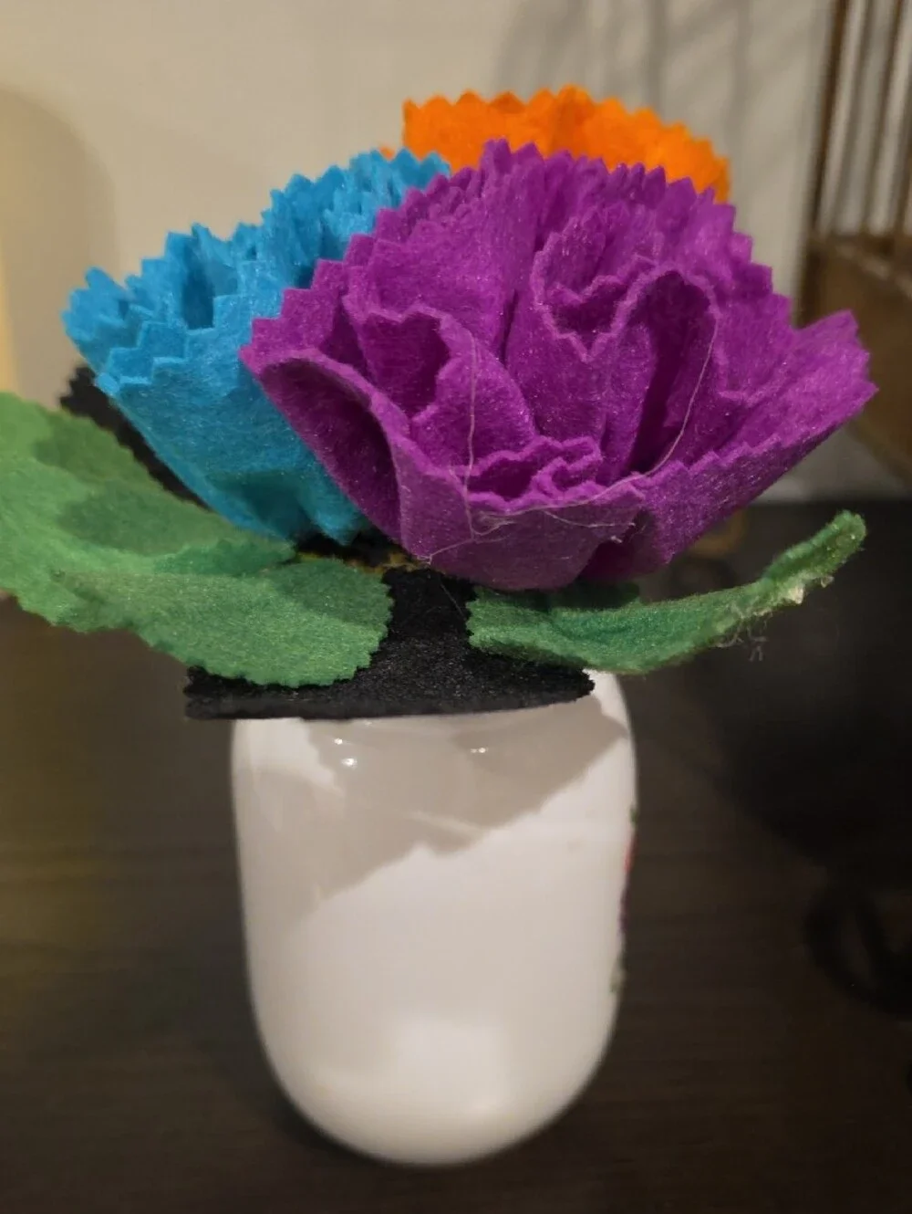Day of the Dead Sugar Skull Mason Jar Vase with Felt Flowers